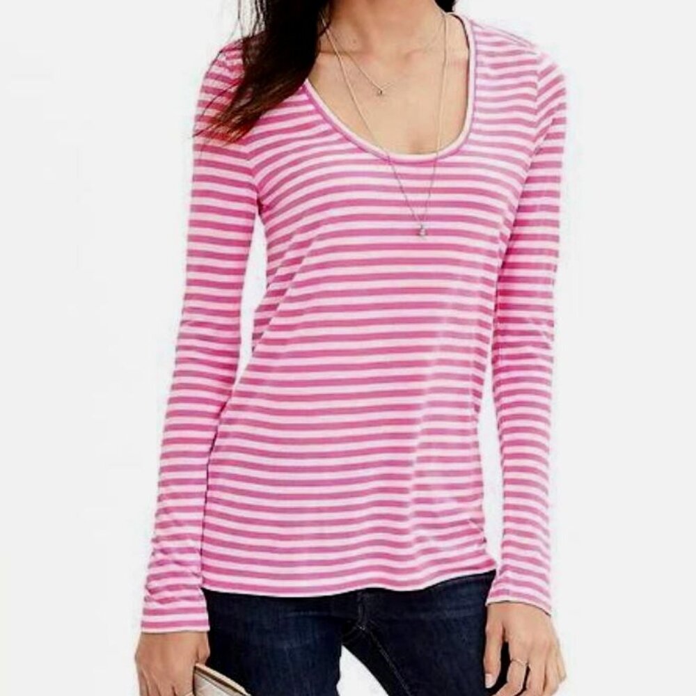 Banana Republic | Modal Mini-Stripe Long-Sleeve Tee Pink & White | Size Small - Picture 2 of 9
